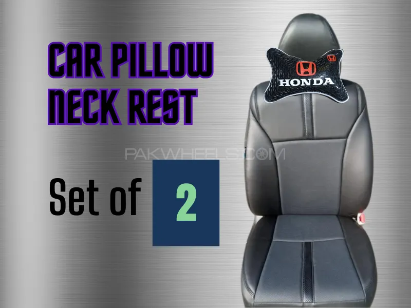 Headrests Neck Pillow Car Head for Honda 2 Pcs Set [ Black PU Leather with Emblem - Soft Fill ] Image-1