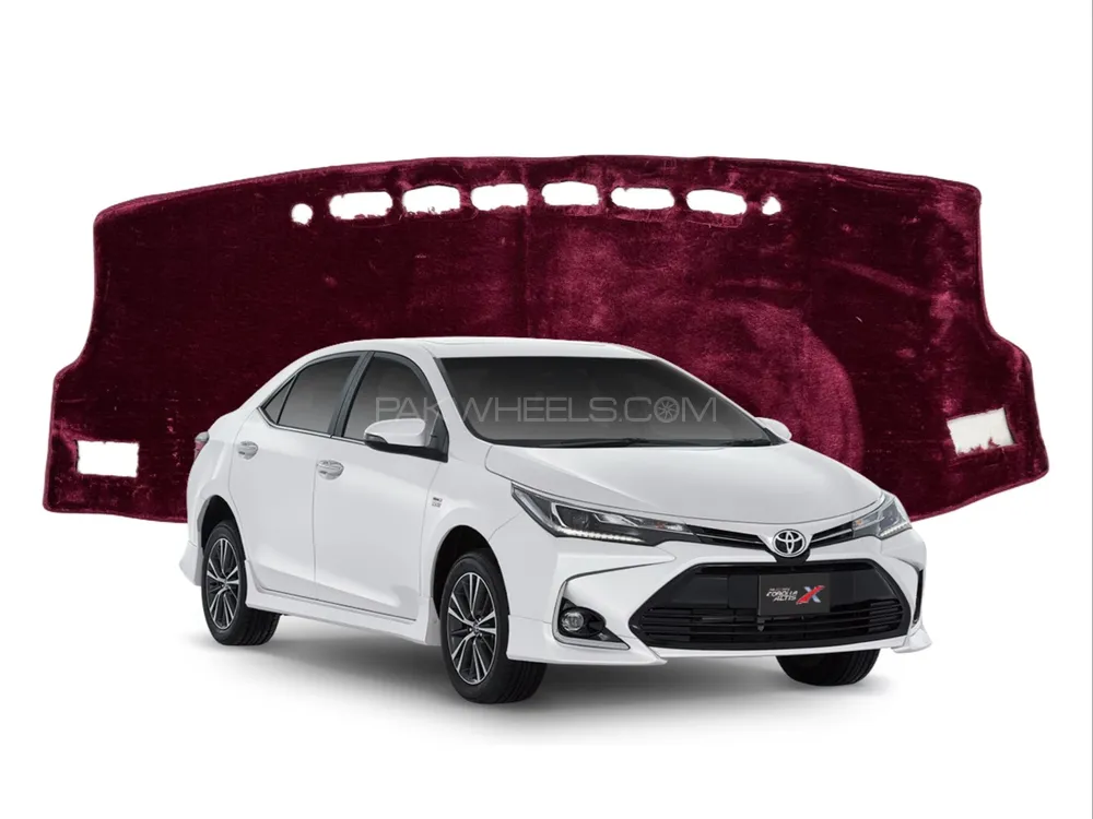 Toyota Corolla 2024 Mehroon Velvet Dashboard Mat Non Slip Image-1