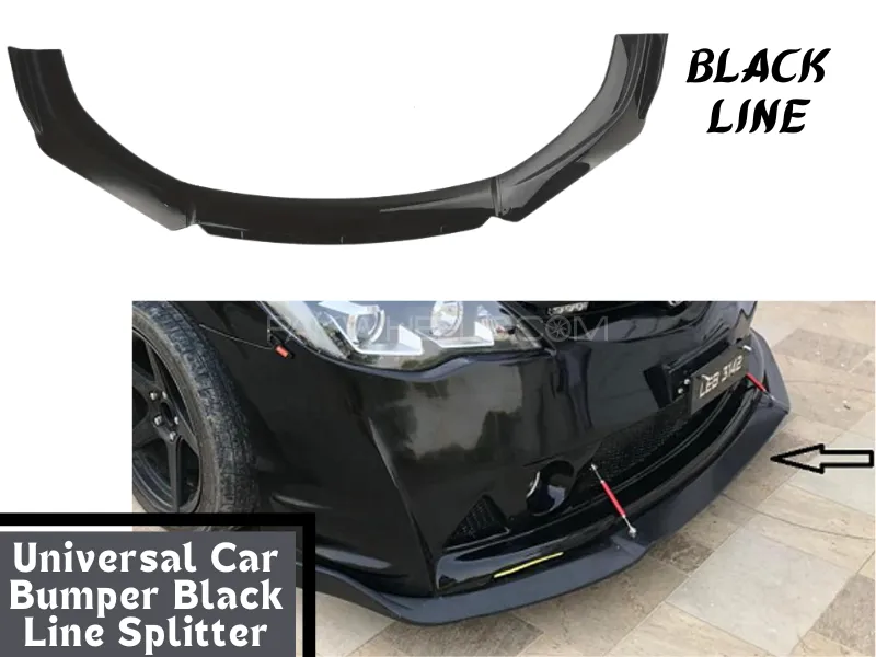 Universal Car Front Bumper (Full Black) Line Lip Splitter | Premium Fiber Material Glossy Black Image-1