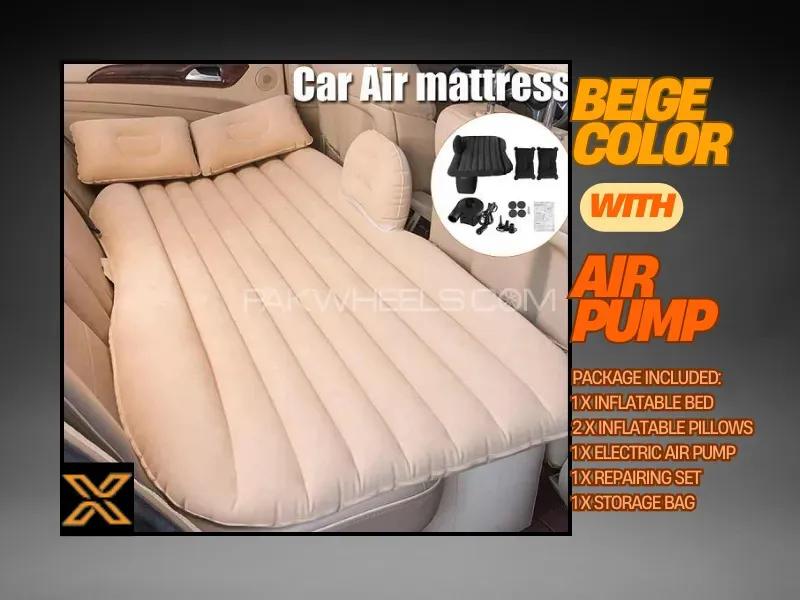 Universal Car New Car Inflatable Travel Mattress Bed Back Seat Multifunctional Sofa Cushion -Beige Image-1