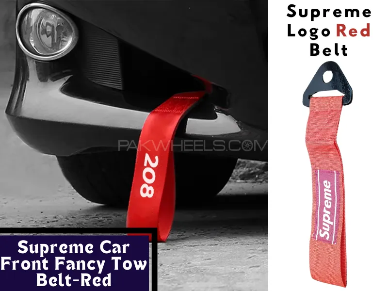 Universal Supreme Red Strap Car Bumper Towing Hook | Car Towing Strap Front & Rear Bumper Hook Image-1
