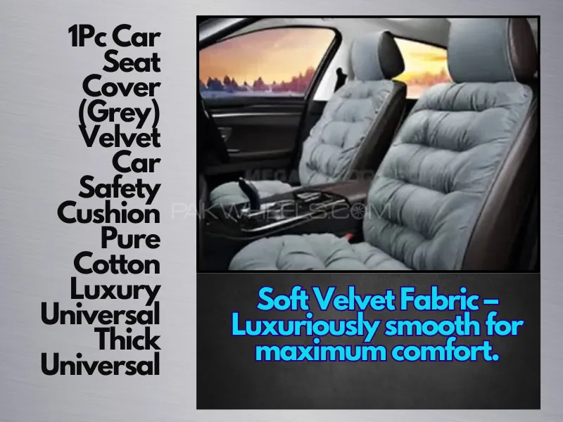 1Pc Car Seat Cover (Gray) Velvet Car Safety Cushion Pure Cotton Luxury Universal Thick Universal Image-1
