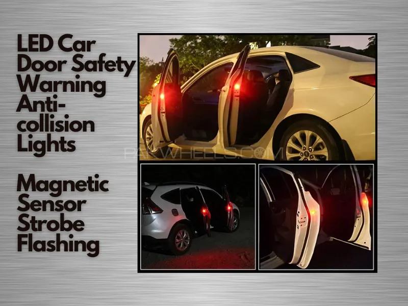 2 Pcs Universal Waterproof Wireless Car Door LED Safety Warning Light Image-1