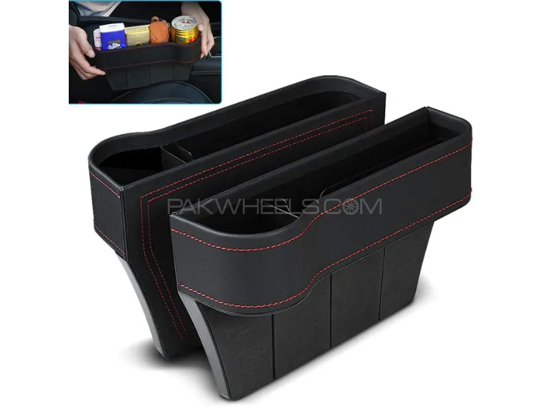 Universal Car Seat Gap Filler Organizer – Black Leather Pocket Storage Box (Pair) Image-1