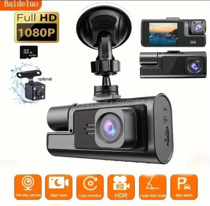Baideluo HD front camera 1080P& Built-in camera 480P& Rear camera 480P three-lens video dashcam Image-1