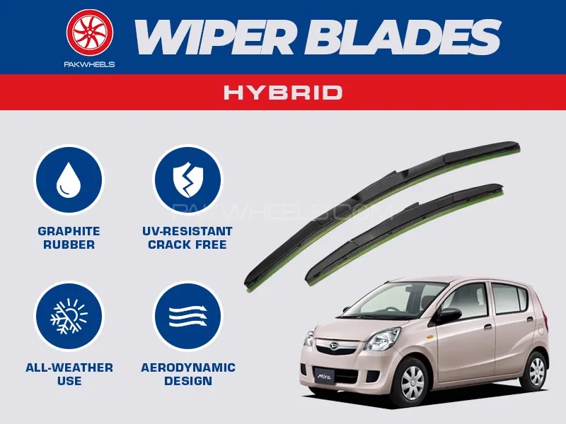 PakWheels Hybrid Wiper Blades For Daihatsu Mira 2007 - 2011 Image-1