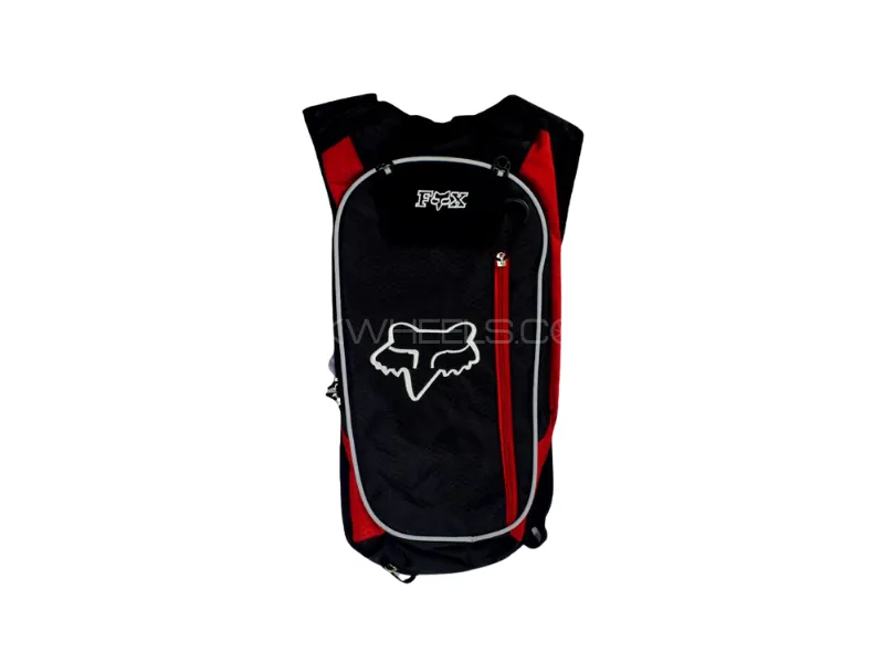 Fox Branded Hydration Backpack – Black with Red Stripes | 2L HQ Bladder Image-1