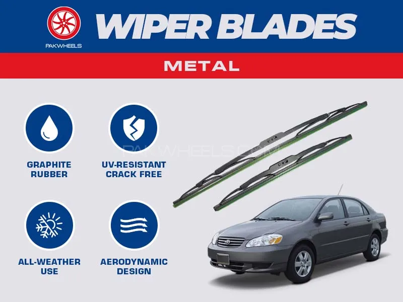 PakWheels Metal Wiper Blades For Toyota Corolla 2002 - 2008 Image-1