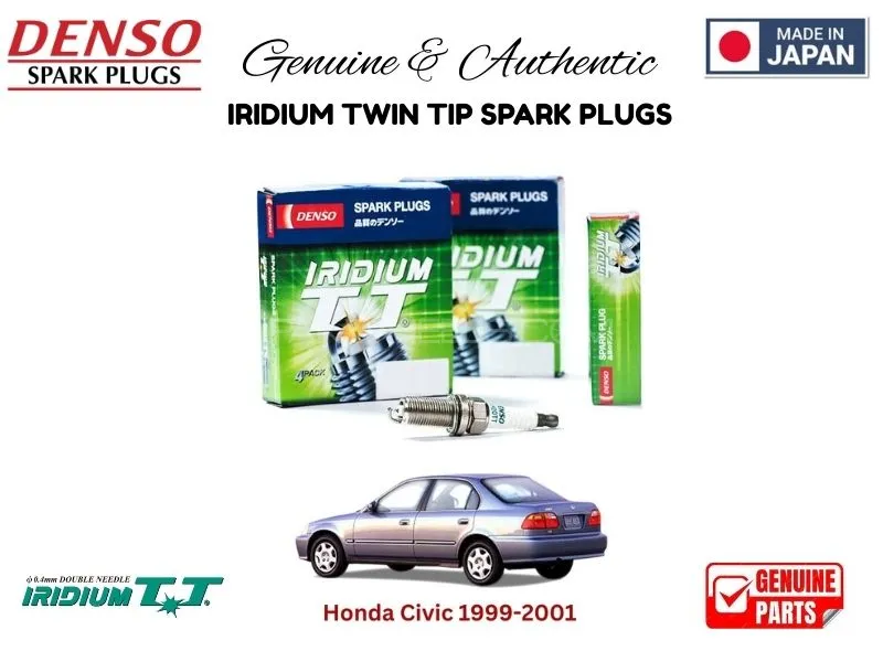 Honda Civic 1999-2001 DENSO IRIDIUM TWIN TIP SPARK PLUGS 4 Pieces - MADE IN JAPAN Image-1