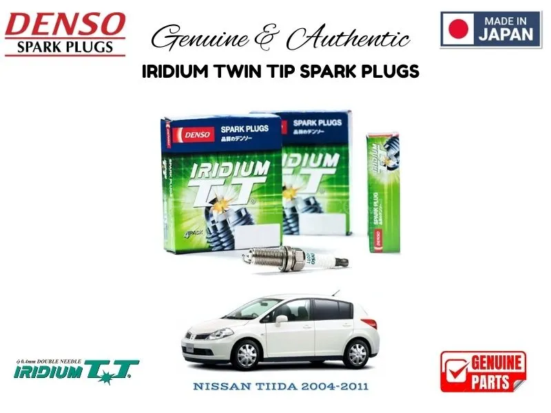 Nissan Tiida 2004-2011 DENSO IRIDIUM TWIN TIP SPARK PLUGS 4 Pieces - MADE IN JAPAN Image-1