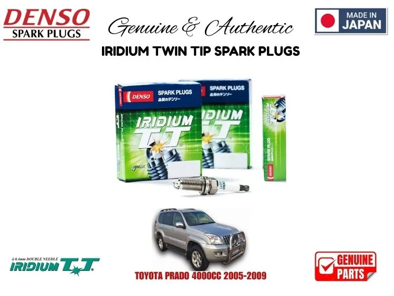 Toyota Prado 4000 cc 2005-2009 DENSO IRIDIUM TWIN TIP SPARK PLUGS 4 Pieces - MADE IN JAPAN Image-1