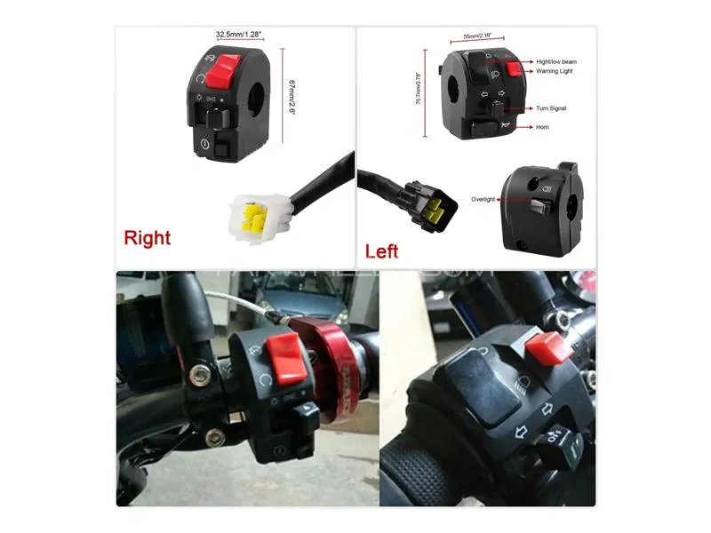 Motorcycle Universal Handle Bar Switch Buttons Hazard Button Set Image-1
