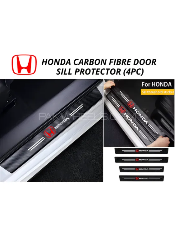 4(PCS) HONDA Logo Carbon Fiber Sill Protector - Scuff Plate Carbon Fibre, Door Anti Scratch Guard. Image-1