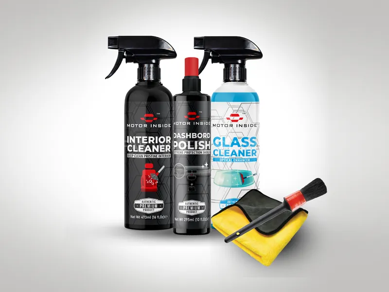 Motor Inside Car Interior Kit  (Interior Cleaner, Dashboard Polish, Glass Cleaner, Towel & Brush) Image-1
