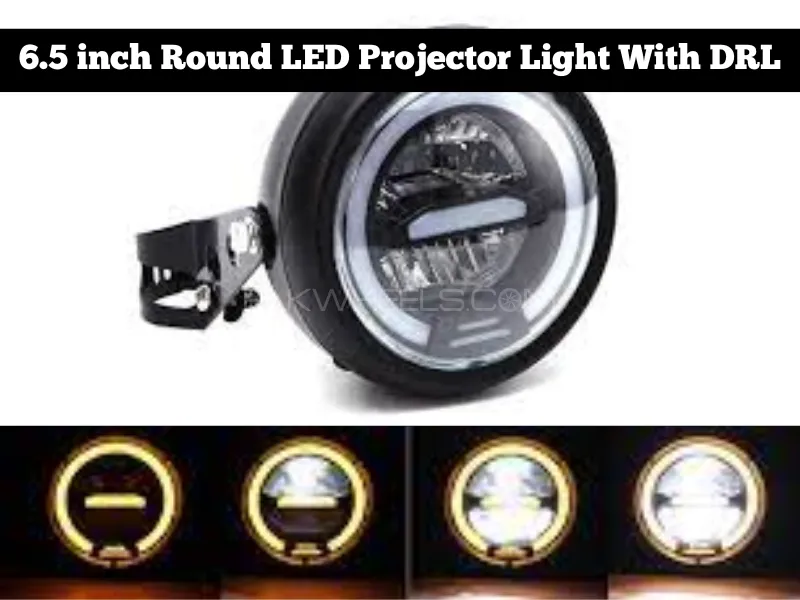 Universal 6.5-in LED Projector Side Mount Headlight Daytime Running Light Halo Ring Spirit White Image-1