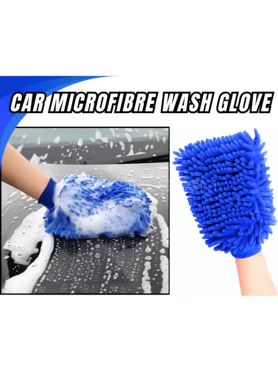 Car Microfiber Wash Mitt Glove Thick And Absorbent Scratch Free Car Wash Mitt - Car Cleaning- BLUE Image-1
