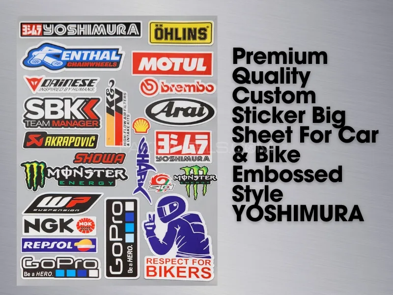 Premium Quality Custom Sticker Big Sheet For Motor Bike / Car / Jeep Embossed Style YOSHIMURA Image-1