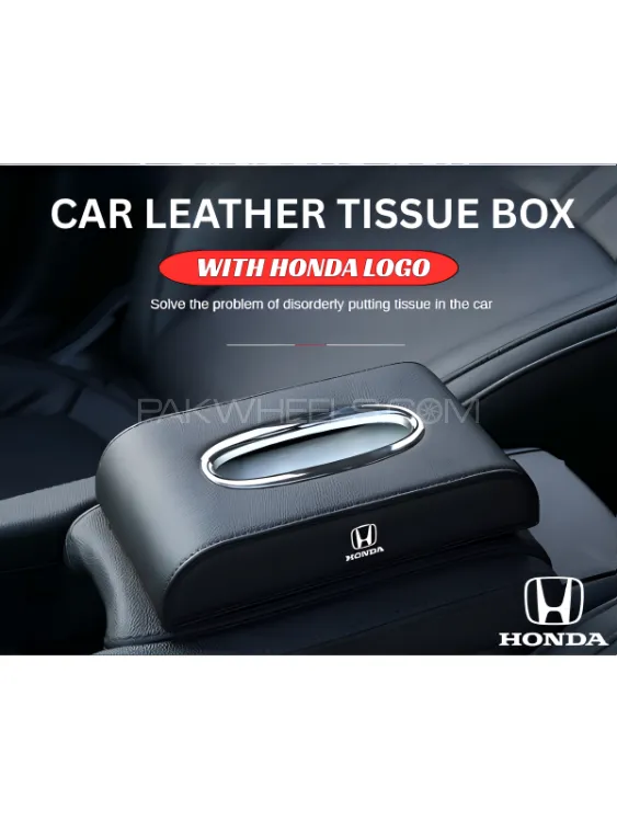 PU Leather Honda Logo Car Tissue Box Universal -Black High Quality Leather Image-1