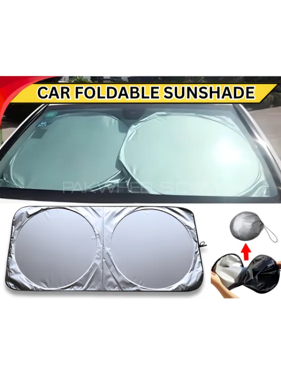Universal Car Foldable Premium Circle Windshield Sunshade with Carry Pouch Image-1