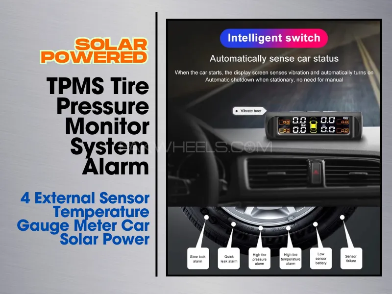 ​​​​​​​Solar Power Wireless Car TPMS Tire Tyre Pressure Monitoring System with 4 External Sensors  Image-1