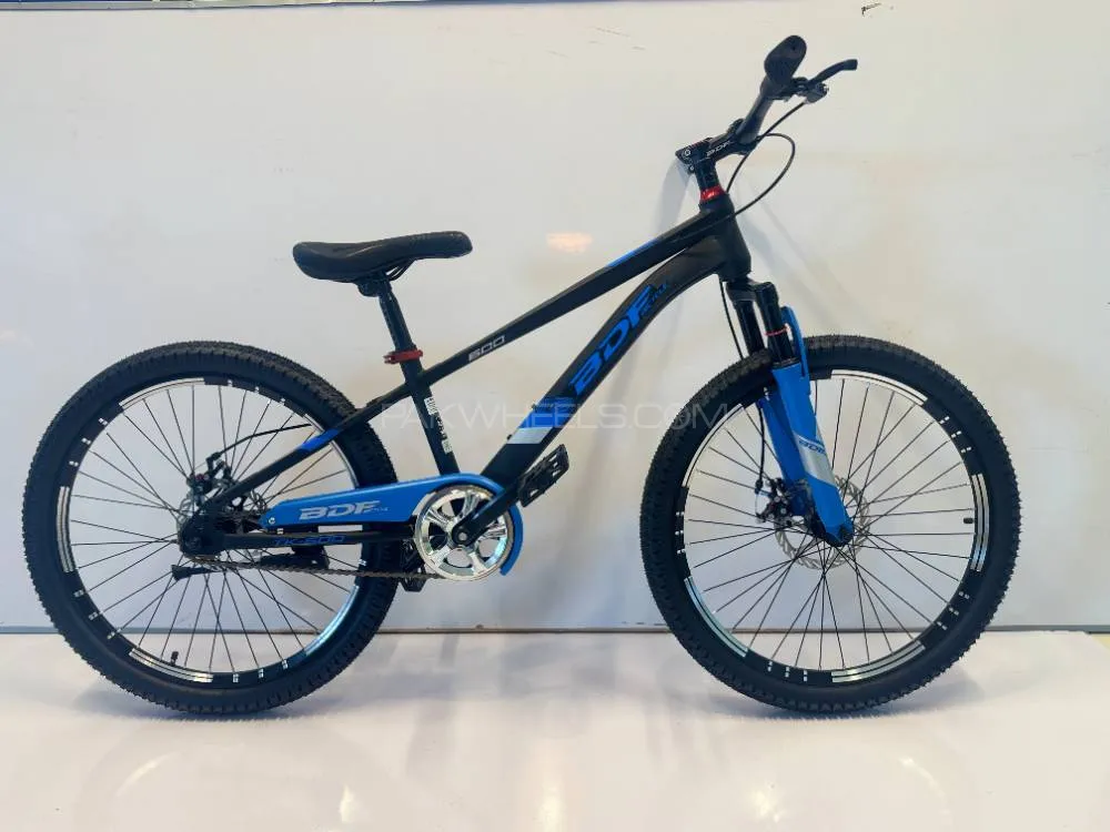 BDF 24" MTB Bike – Matt Black & Blue | Front Suspension Mountain Bicycle for Teens Image-1