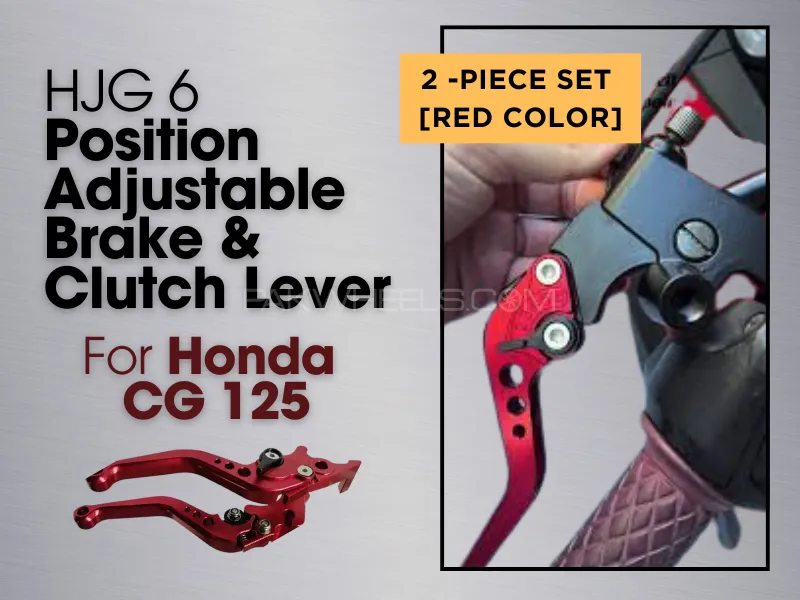 HJG 6 Position Adjustable Brake & Clutch Lever For Honda CG 125 2 Pcs Set (Red) Image-1