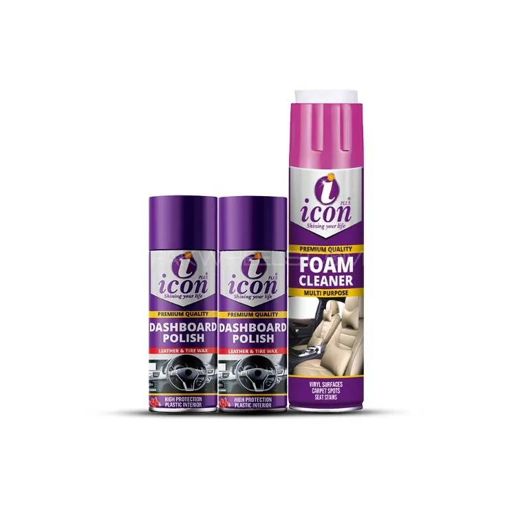 Dashboard Polish 2 x 200ml + Foam Cleaner 650ml | Car Interior Cleaning & Shine Kit | Anti-Dust  Image-1