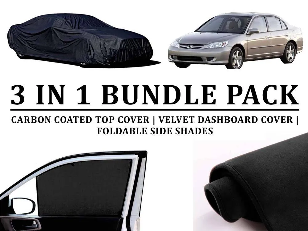 Honda Civic 2002 - 2006 Bundle | Carbon Coated Top Cover | Velvet Dashboard Cover | Foldable Shades Image-1