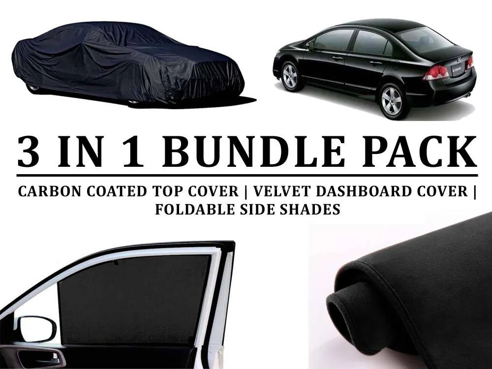 Honda Civic 2007 - 2012 Bundle | Carbon Coated Top Cover | Velvet Dashboard Cover | Foldable Shades Image-1