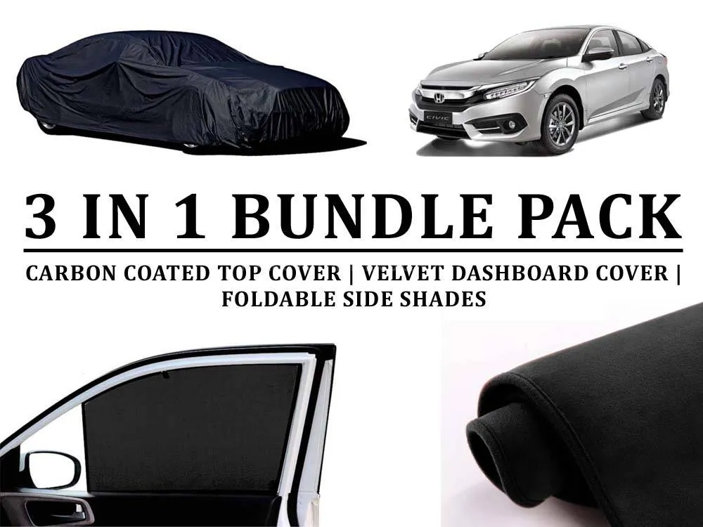 Honda Civic 2016 - 2021 Bundle | Carbon Coated Top Cover | Velvet Dashboard Cover | Foldable Shades Image-1