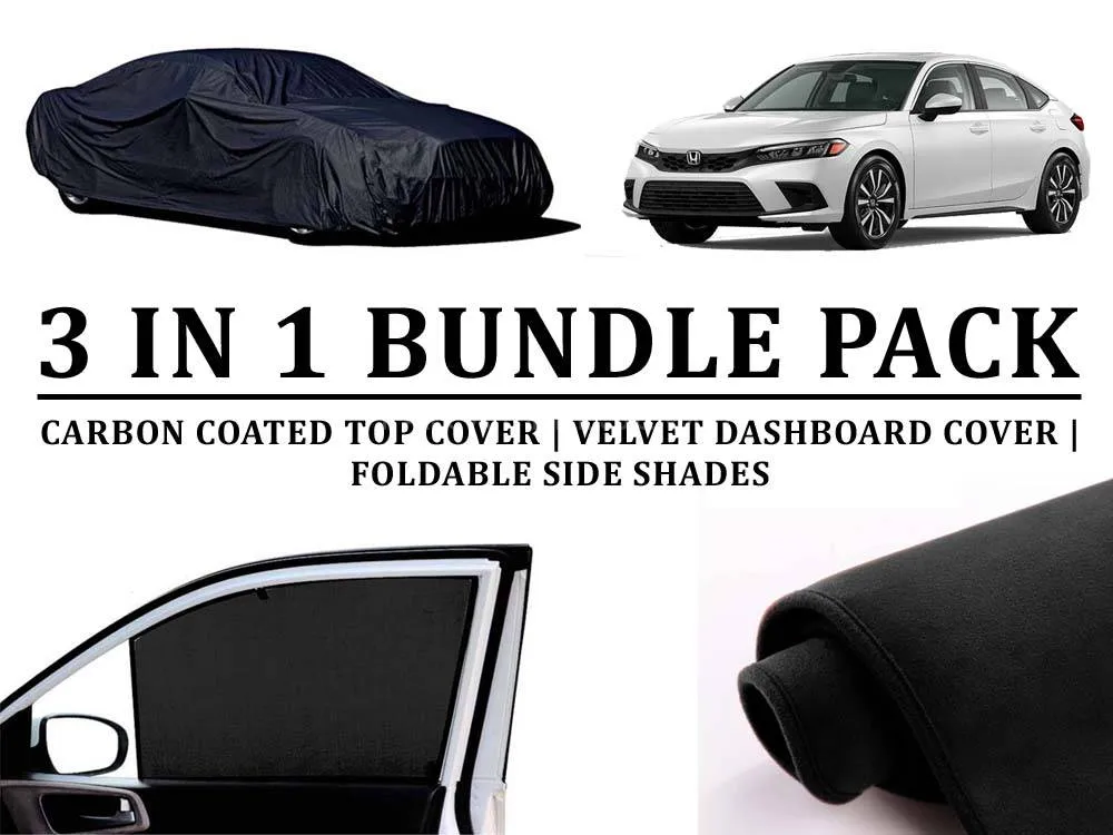Honda Civic 2022 - 2025 Bundle | Carbon Coated Top Cover | Velvet Dashboard Cover | Foldable Shades Image-1