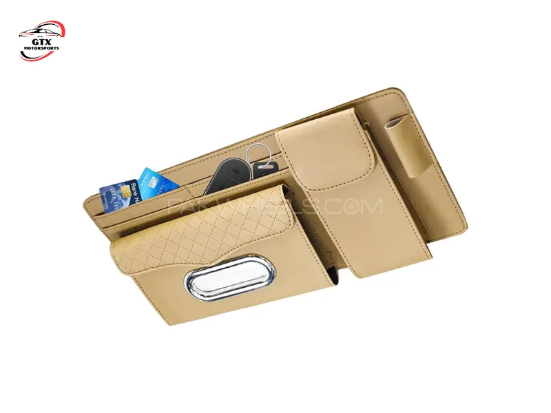 Sun Visor Organizer – Multi-Pocket Storage Pouch & Card Holder for Cars and Trucks (BEIGE COLOR) Image-1