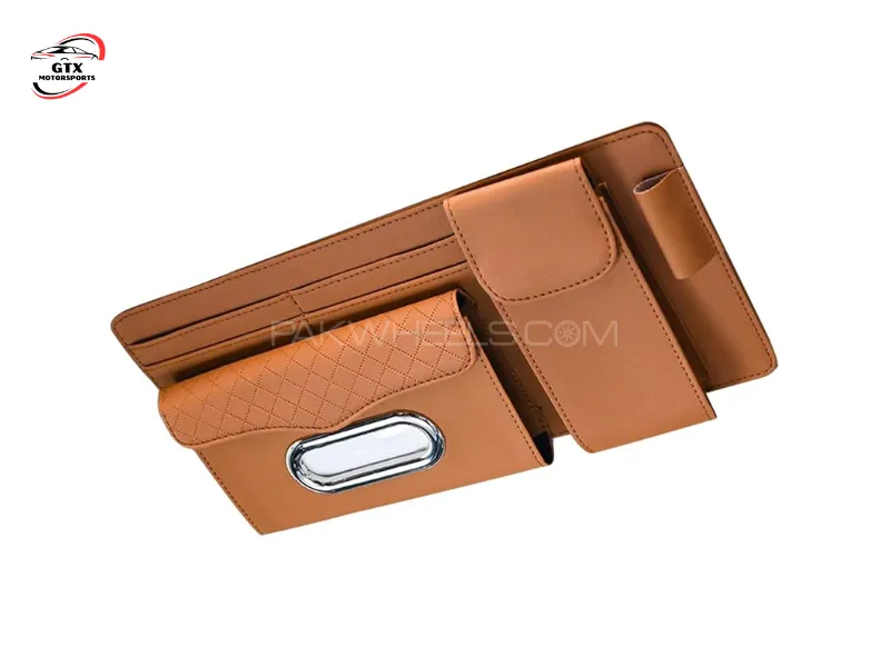 Sun Visor Organizer – Multi-Pocket Storage Pouch & Card Holder for Cars and Trucks (BROWN COLOR) Image-1