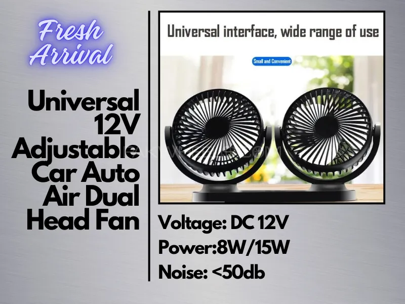 Universal 12V Adjustable | Car Auto Air Dual Head Fan Image-1