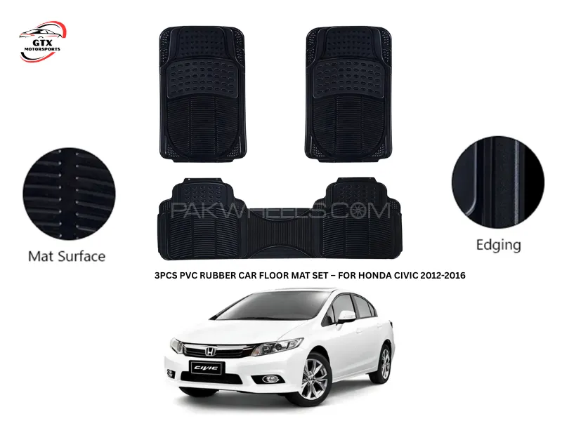 3PCS PVC Rubber Car Floor Mat Set – For Honda Civic 2012–2016 Image-1