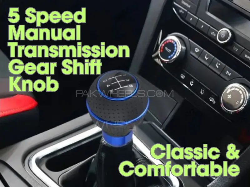 5 Speed Gear Knob Stick | Aluminum Alloy & Leather Car Gear [BLUE] Image-1