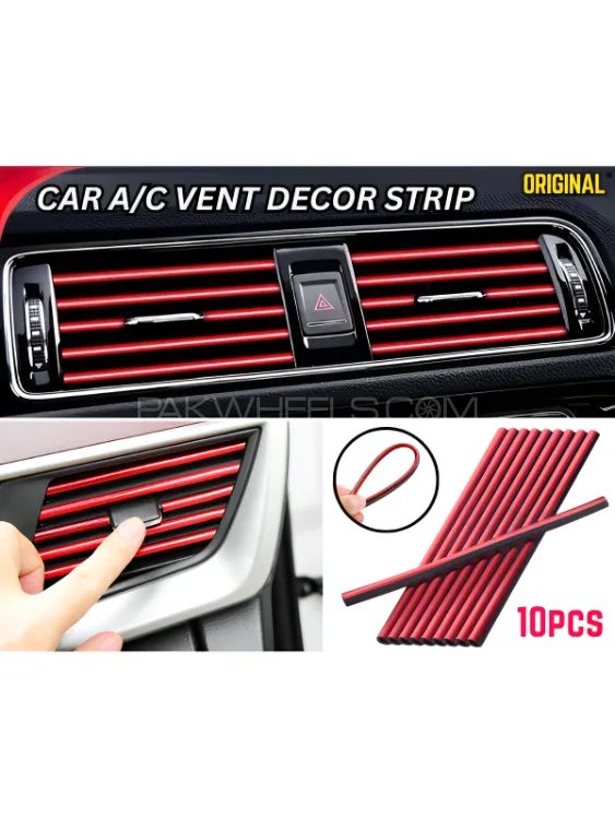 Car AC Decor Strip Decorative AC Vent Moulding Shining Strip - RED (10 PCS / PACK) Image-1