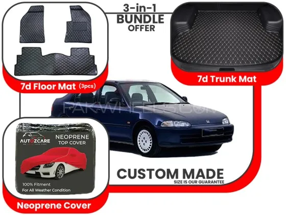 Honda Civic 7D Floor Mat, 7D Trunk mat and Neoprene Cover - Model 1996-20001 Image-1