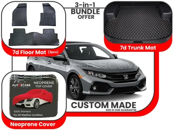 Honda Civic 7D Floor Mat, 7D Trunk mat and Neoprene Cover - Model 2017-2021 Image-1