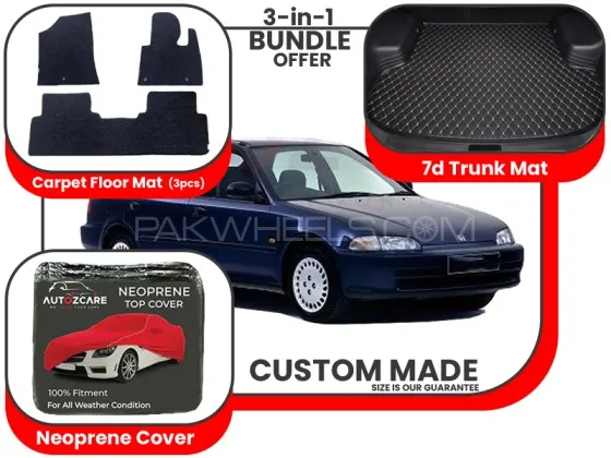 Honda Civic Carpet Floor Mat, 7d Trunk mat and Neoprene Cover - Model 1992-1995 Image-1