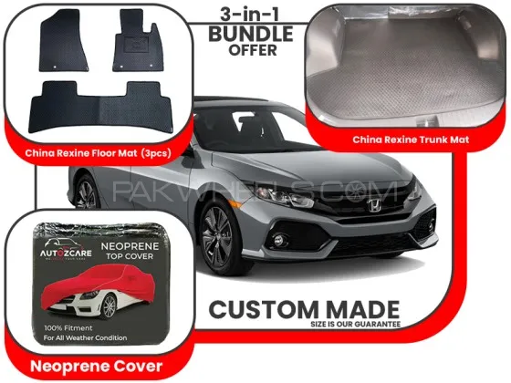 Honda Civic China Rexine Floor Mat, China Rexine Trunk mat and Neoprene Cover - Model 2017-2021 Image-1