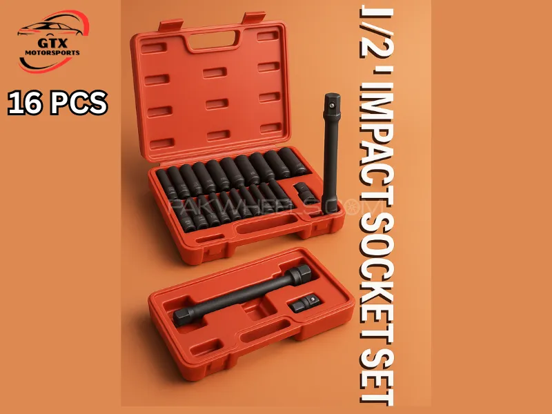 16pcs 1/2" Drive Impact Socket Set – Heavy Duty Cr-Mo Steel with Extension & Adapter Image-1