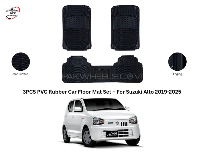3PCS PVC Rubber Car Floor Mat Set – For Suzuki Alto 2019-2025 Image-1
