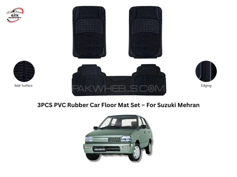 3PCS PVC Rubber Car Floor Mat Set – For Suzuki Mehran Image-1