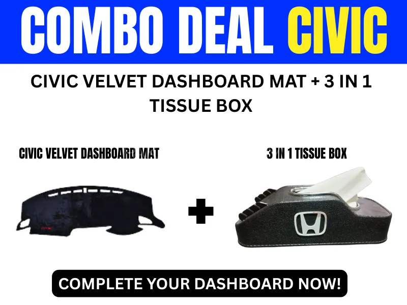 Premium Combo for Honda Civic (Velvet Dashboard Mat + 3-in-1 Tissue Box) Image-1
