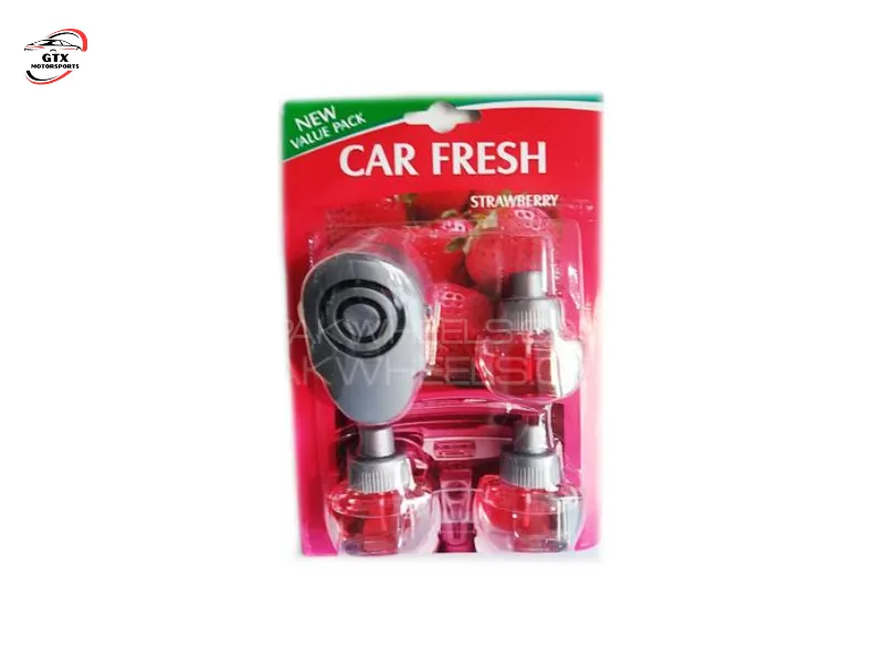 Premium Car Fresh Air Freshener Value Pack – Strawberry Scent (1 Diffuser + 3 Refills) Image-1