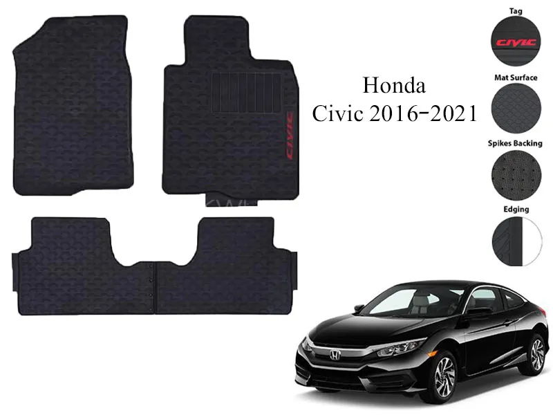 Premium Honda Civic 2016-2021 Rubber Full Fitting Car Latex Mat – All-Weather Interior Protection Image-1