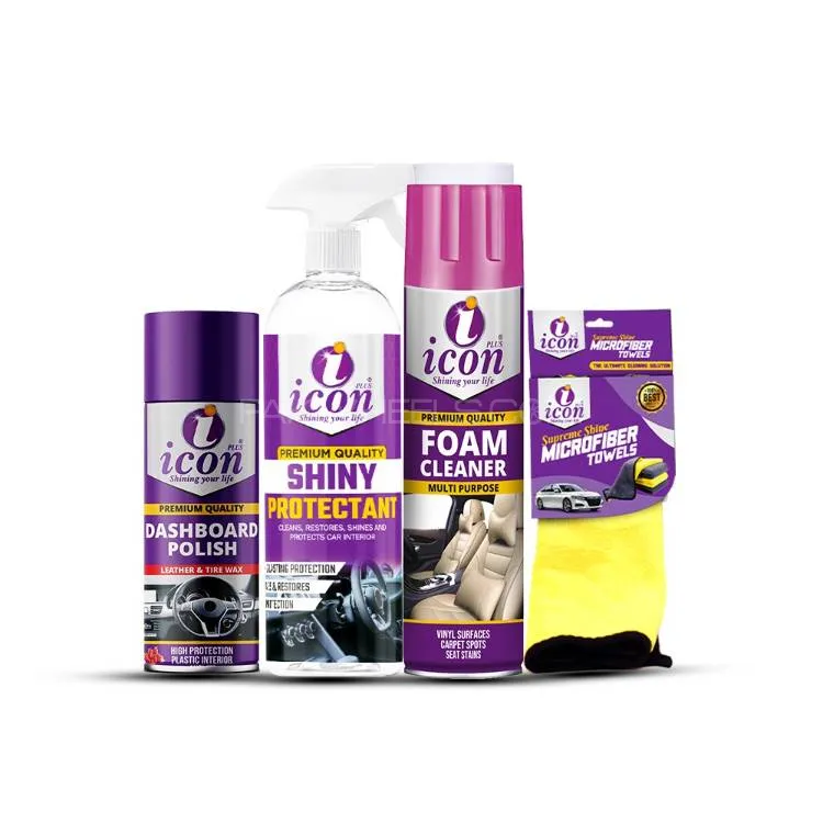 Icon Plus Interior Car Detailing Kit – Foam Cleaner, Dashboard Polish, Protectant & Microfiber Cloth Image-1