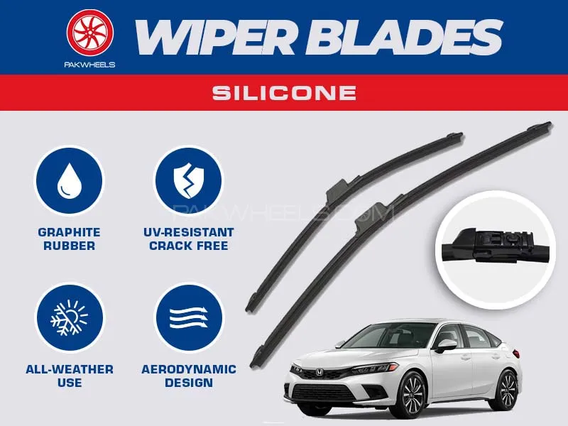 PakWheels Silicon Wiper Blades For Honda Civic 2023 - 2025 | OEM Button Fitting Image-1