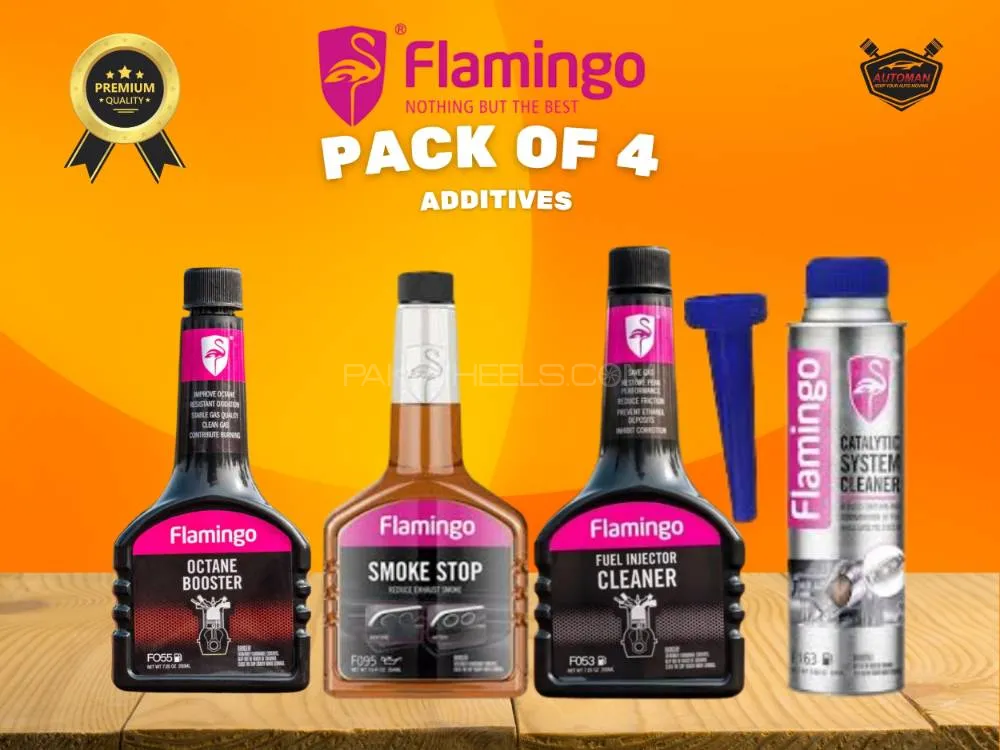 Flamingo Pack of 4 Fuel & Petrol Additives – Smoke Stop, Octane Booster, Catalytic Cleaner, Fuel Inj Image-1